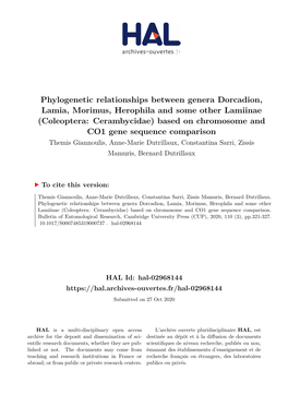 Phylogenetic Relationships Between Genera Dorcadion, Lamia, Morimus, Herophila and Some Other Lamiinae (Coleoptera: Cerambycidae