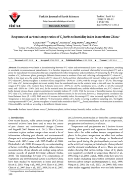 Responses of Carbon Isotope Ratios of C3 Herbs to Humidity Index in Northern China*
