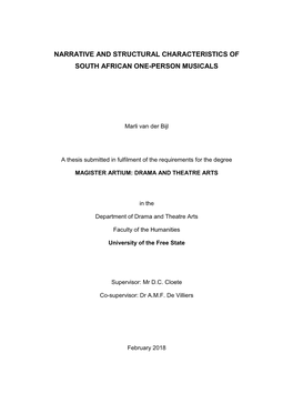 Narrative and Structural Characteristics of South African One-Person Musicals