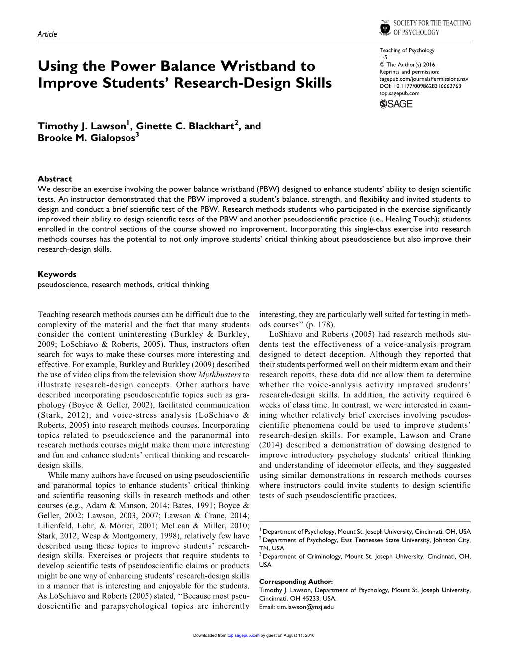 Using the Power Balance Wristband to Improve Students' Research