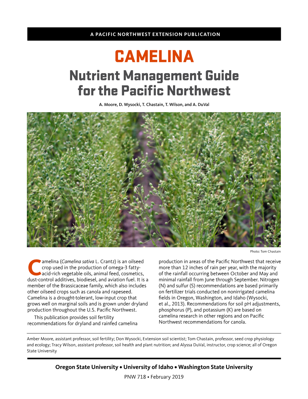 CAMELINA Nutrient Management Guide for the Pacific Northwest A