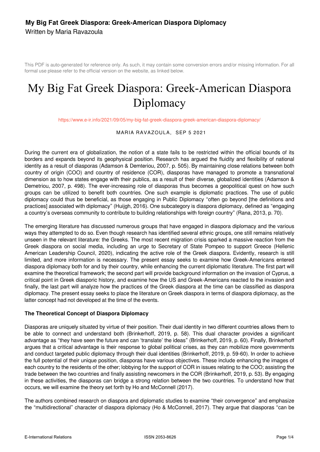 Greek-American Diaspora Diplomacy Written by Maria Ravazoula