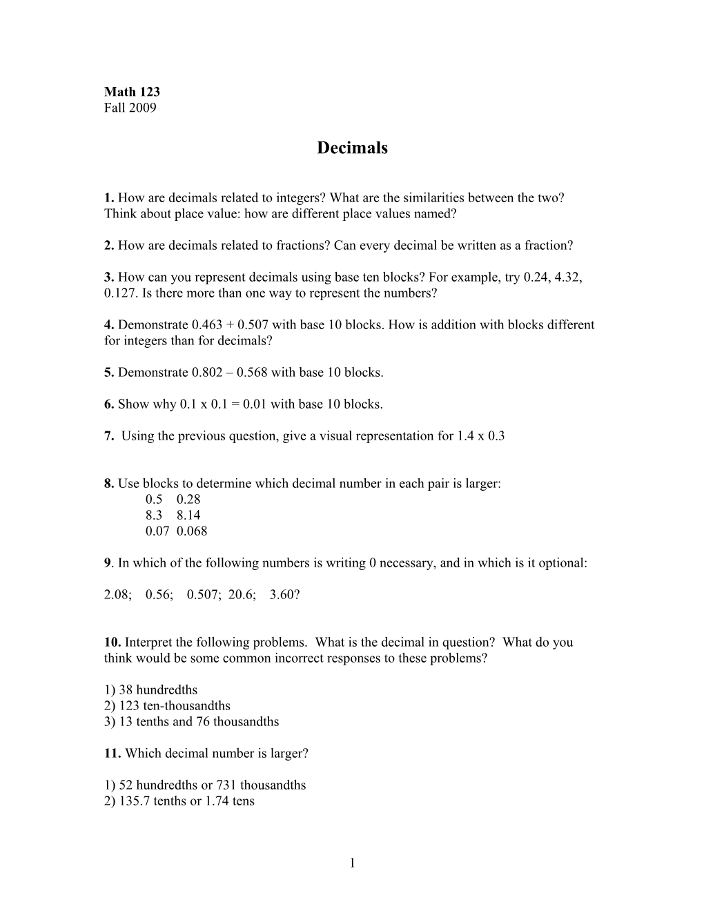 Interpreting Decimals Numbers