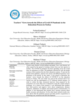 Teachers' Views Towards the Effects of Covid-19 Pandemic in The