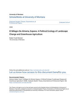 El Milagro De Almeria, Espana: a Political Ecology of Landscape Change and Greenhouse Agriculture