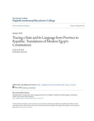 Translations of Modern Egypt's Constitutions Kayla Sivak-Reid Ksivakre@Macalester.Edu