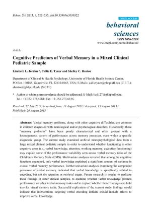 Cognitive Predictors of Verbal Memory in a Mixed Clinical Pediatric Sample