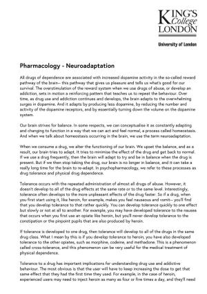 Pharmacology - Neuroadaptation