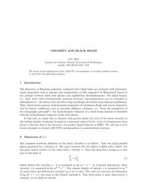 VISCOSITY and BLACK HOLES 1 Introduction the Discovery Of