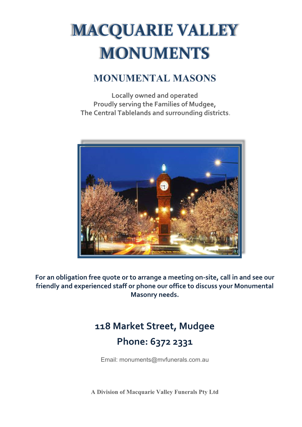 MONUMENTAL MASONS 118 Market Street, Mudgee Phone