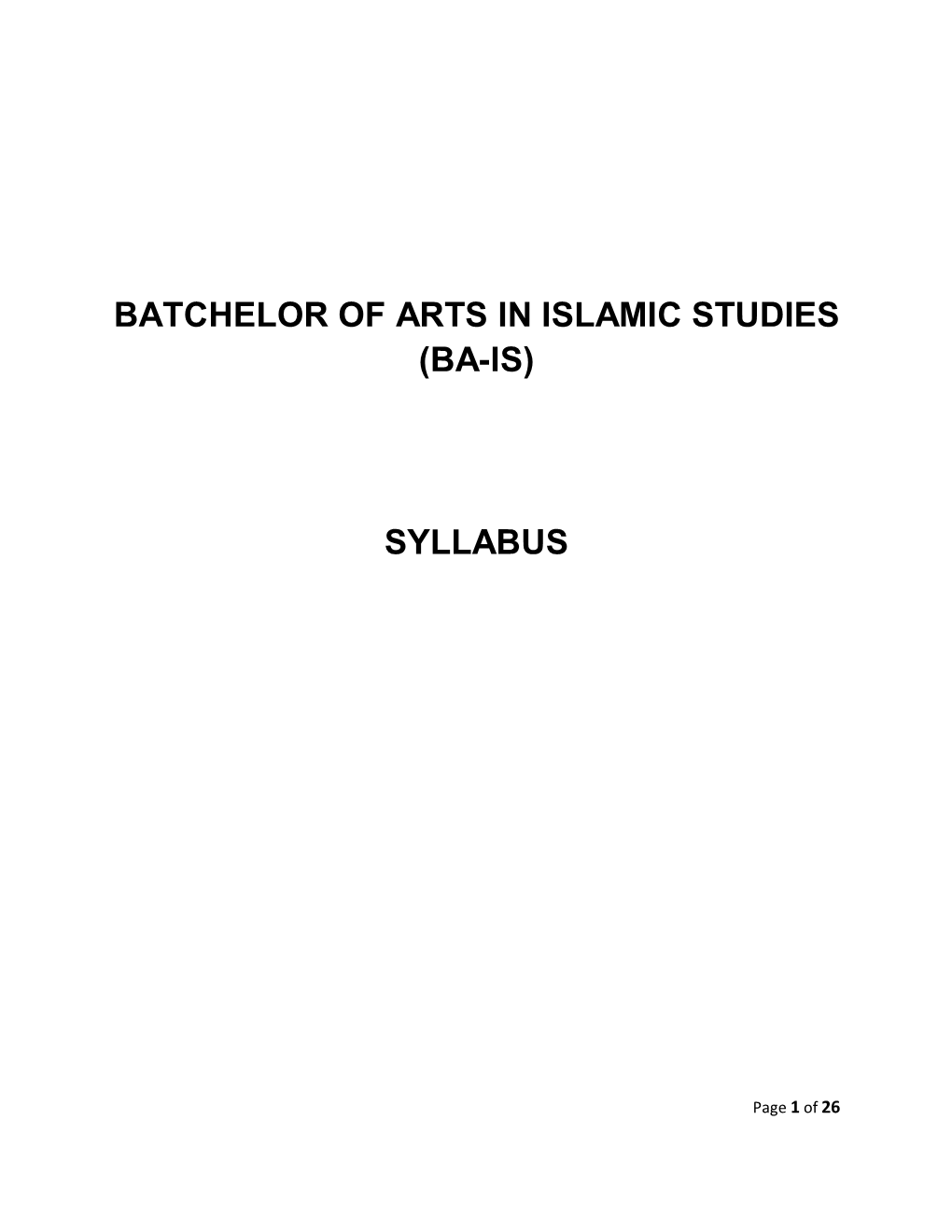 Batchelor of Arts in Islamic Studies (Ba-Is) Syllabus