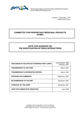 (Cpmp) Note for Guidance on the Investigation of Drug Interactions