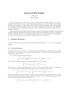 Gamma and Beta Integrals 1 Gamma Function