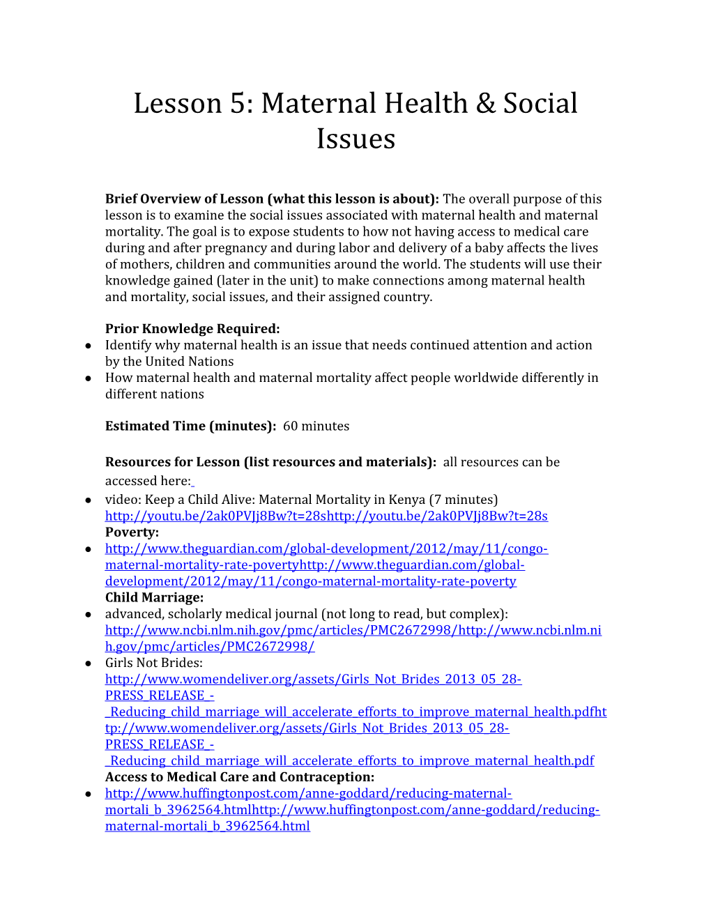 Lesson 5: Maternal Health & Social Issues