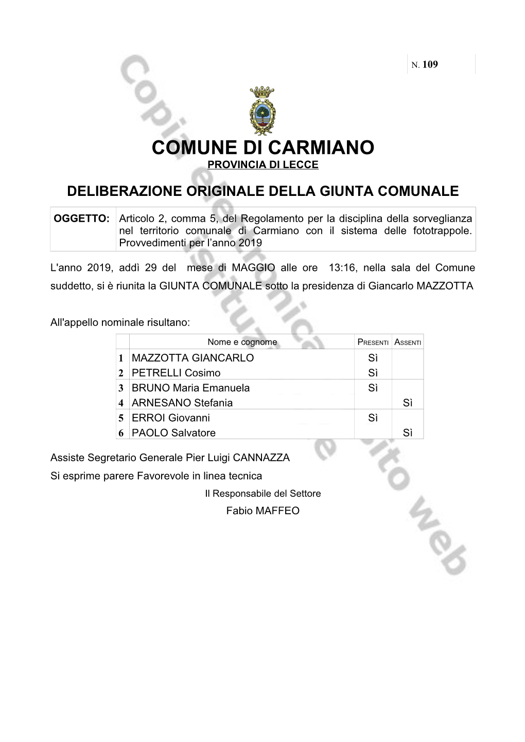 Comune Di Carmiano Provincia Di Lecce