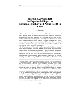 Breathing Air with Heft: an Experiential Report on Environmental Law and Public Health in China