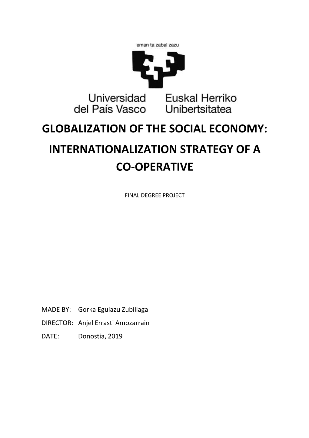 Globalization of the Social Economy: Internationalization Strategy of a Co-Operative