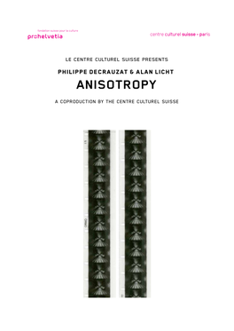 ANISOTROPY a Coproduction by the Centre Culturel Suisse Jeudi 23 Et Vendredi 24 Octobre / 20 H Ciné-Concert Philippe Decrauzat Et Alan Licht Anisotropy