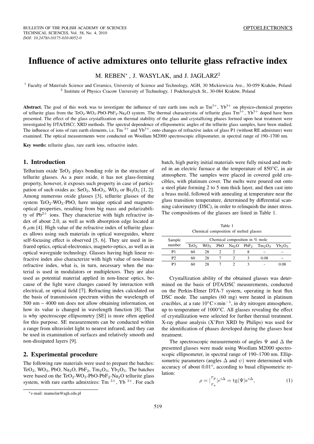 Influence of Active Admixtures Onto Tellurite Glass Refractive Index