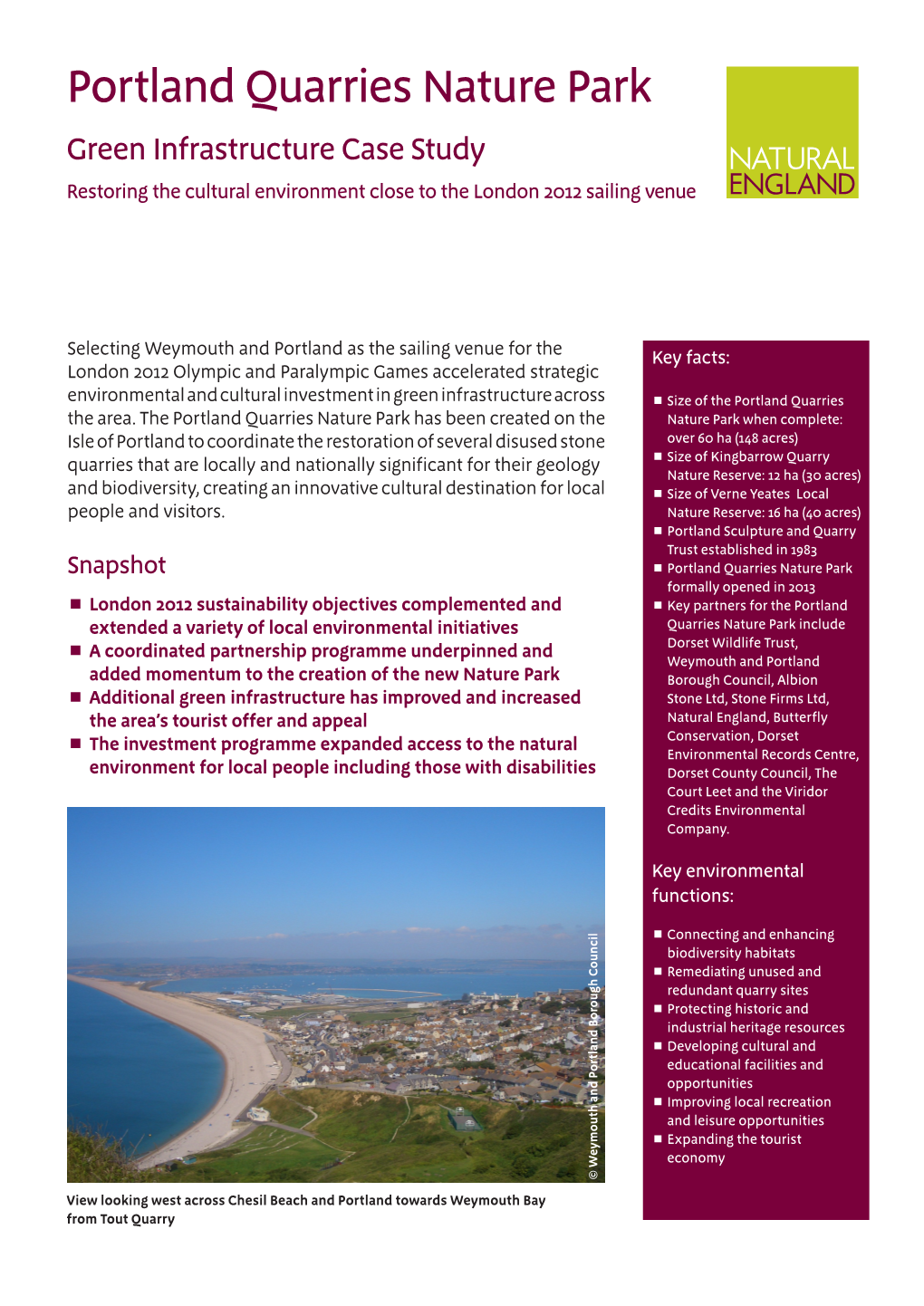 Portland Quarries Nature Park Green Infrastructure Case Study Restoring the Cultural Environment Close to the London 2012 Sailing Venue