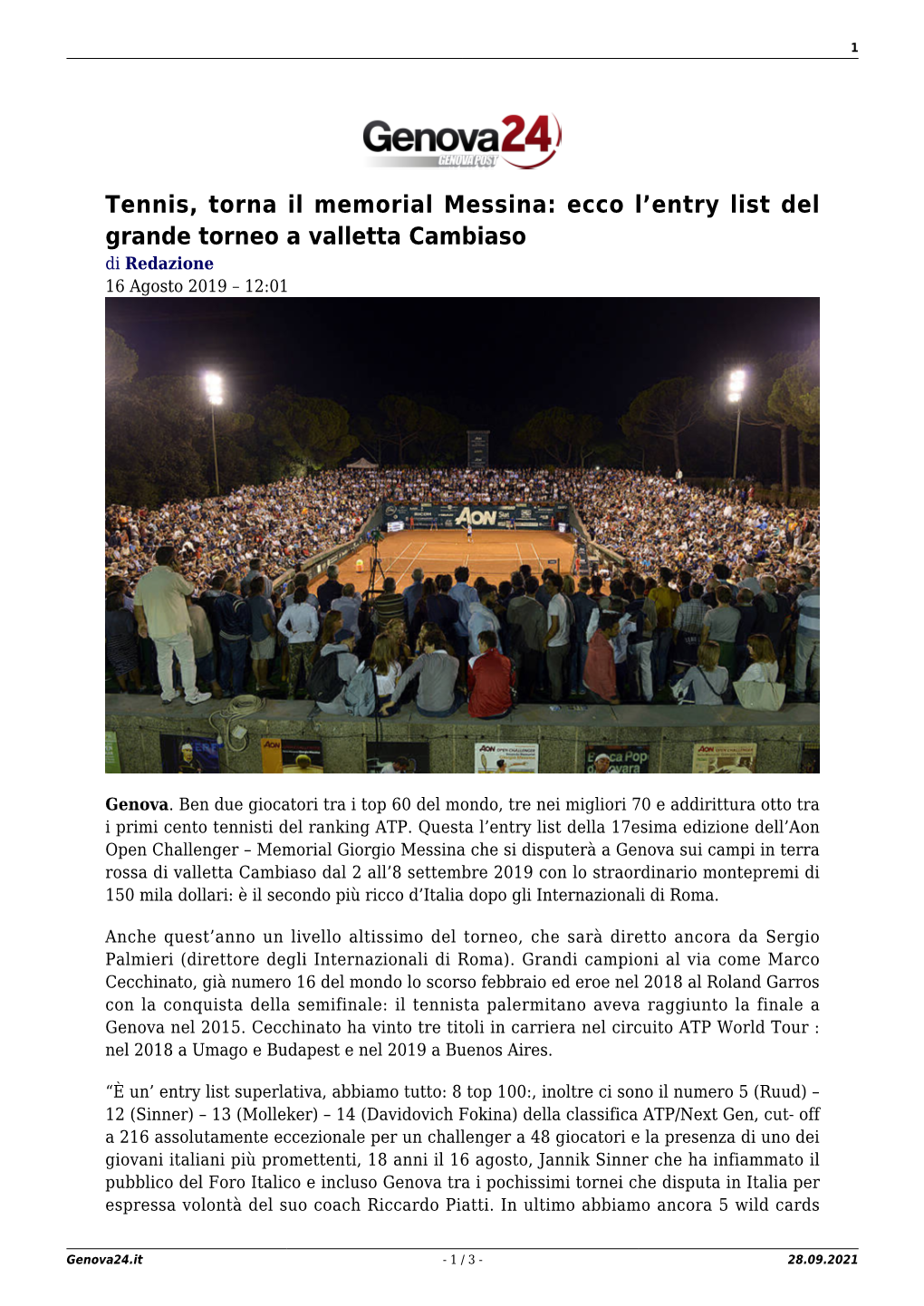 Tennis, Torna Il Memorial Messina: Ecco L'entry List Del Grande Torneo A