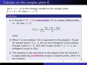 Calculus on the Complex Plane C