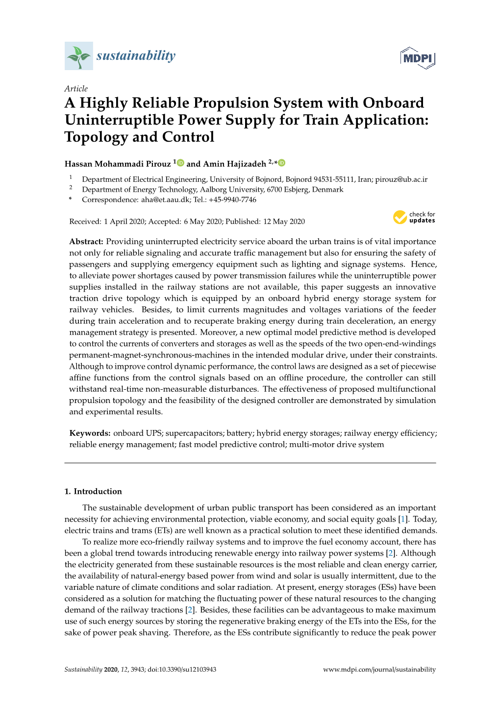 A Highly Reliable Propulsion System with Onboard Uninterruptible Power Supply for Train Application: Topology and Control