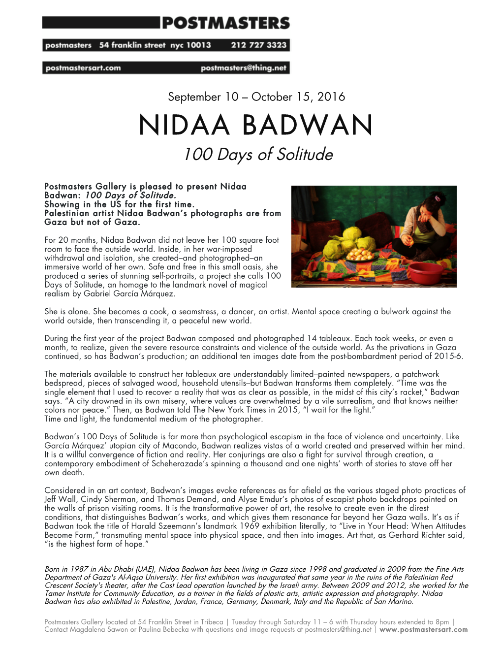 NIDAA BADWAN 100 Days of Solitude