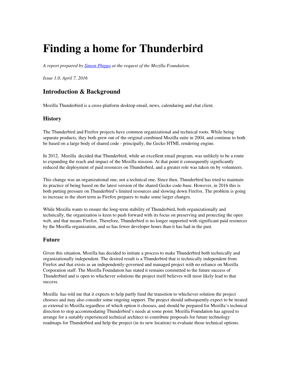 Finding a Home for Thunderbird