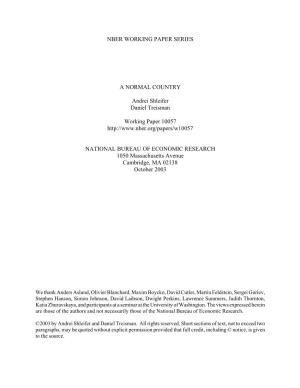 NBER WORKING PAPER SERIES a NORMAL COUNTRY Andrei