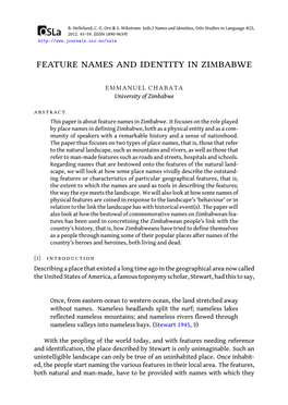 Feature Names and Identity in Zimbabwe