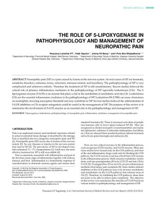The Role of 5-Lipoxygenase in Pathophysiology and Management of Neuropathic Pain