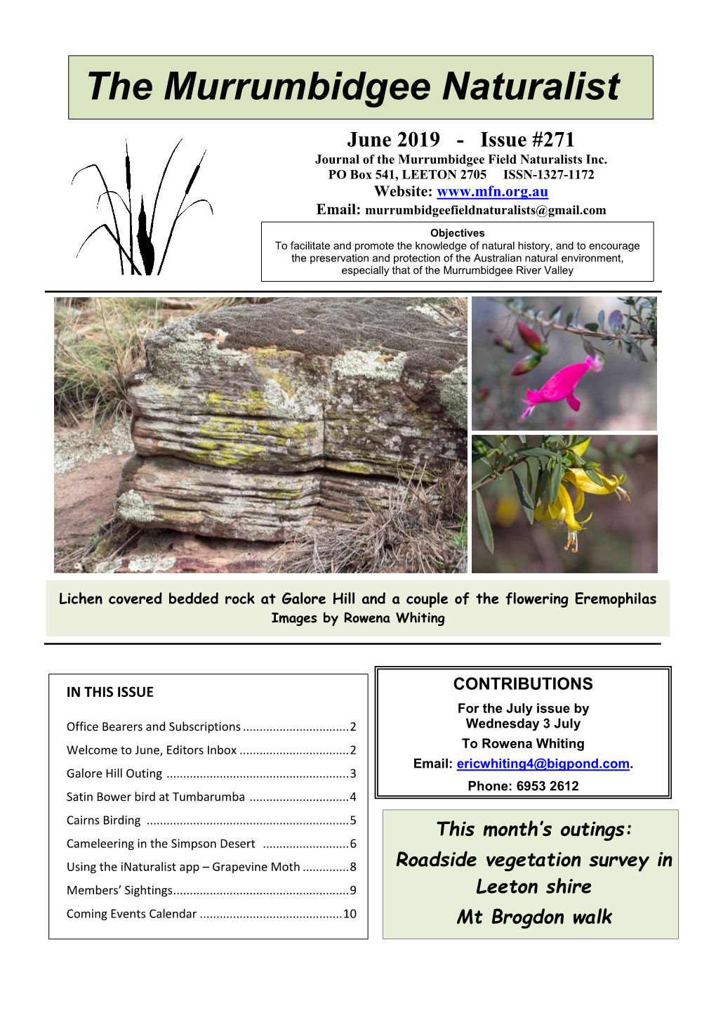 June 2019 - Issue #271 Journal of the Murrumbidgee Field Naturalists Inc