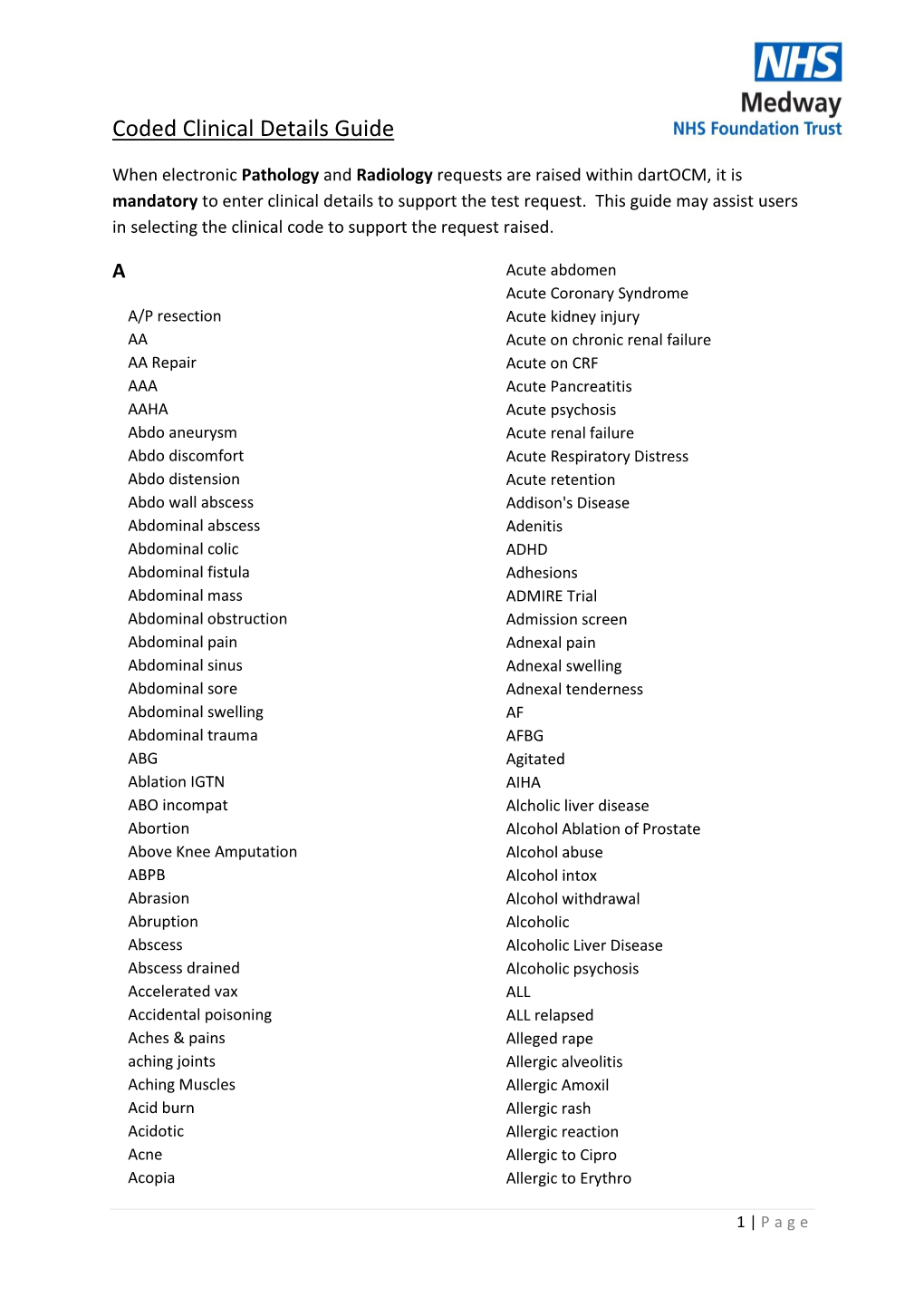 Dartocm Coded Clinical Details Guide