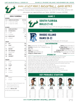 Rhode Island Rams (0-2) South Florida Bulls (1-0)