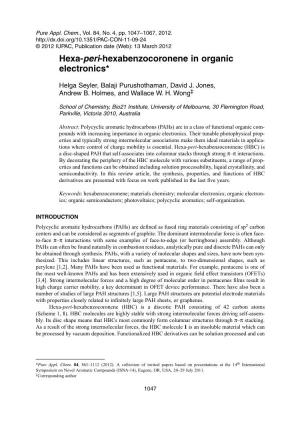 Hexa-Peri-Hexabenzocoronene in Organic Electronics*