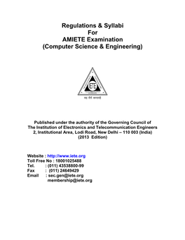 Regulations & Syllabi for AMIETE Examination (Computer Science