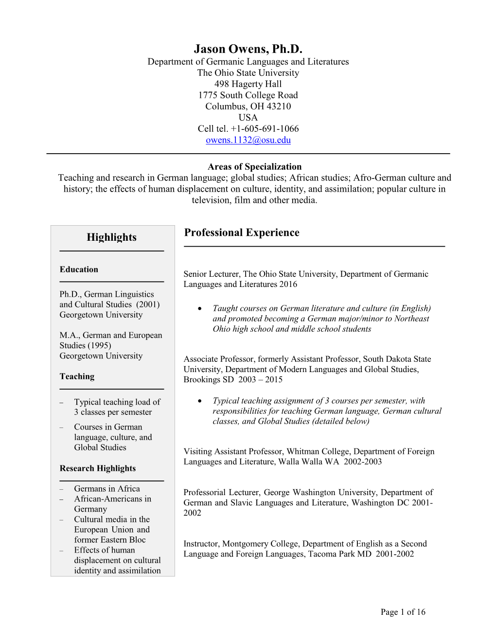 Jason Owens's CV