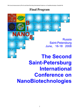 Scientific Program Nanobio'08 Will Consist of Oral, Poster and Position Presentations