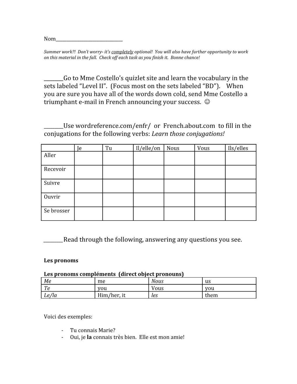 Les Pronoms Compléments (Direct Object Pronouns)