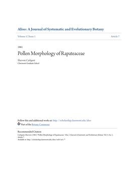 Pollen Morphology of Rapateaceae Sherwin Carlquist Claremont Graduate School