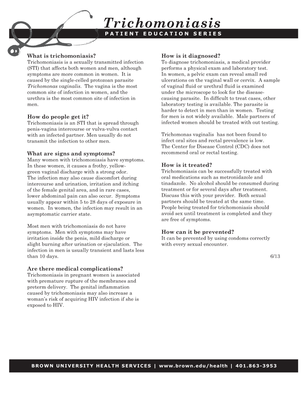 Trichomoniasis PATIENT EDUCATION SERIES