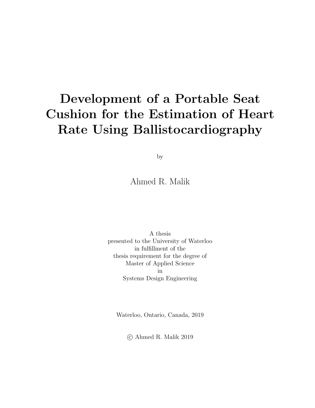Development of a Portable Seat Cushion for the Estimation of Heart Rate Using Ballistocardiography