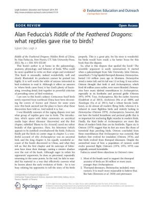 Alan Feduccia S Riddle of the Feathered Dragons: What Reptiles