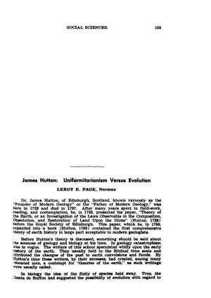 James Hutton: Uniformitarianism Versus Evolution