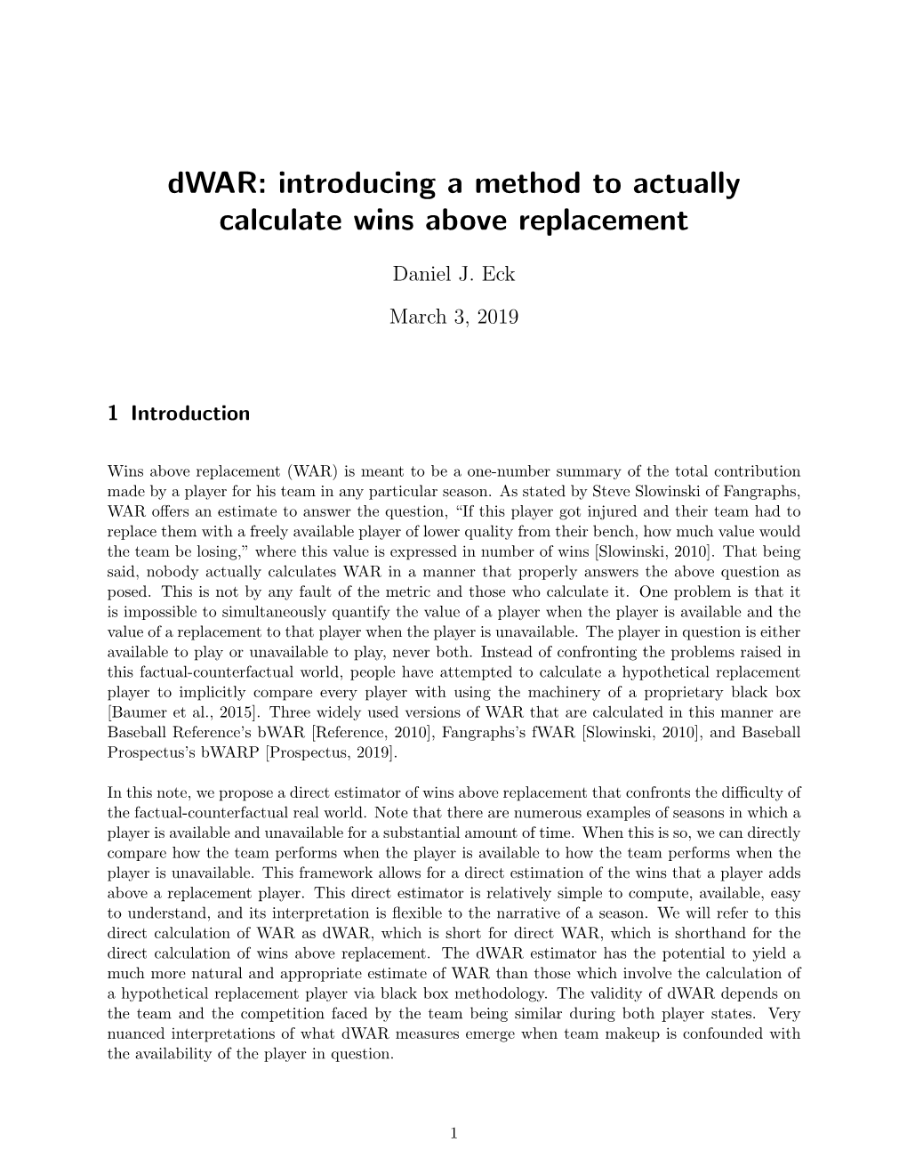 Dwar: Introducing a Method to Actually Calculate Wins Above Replacement