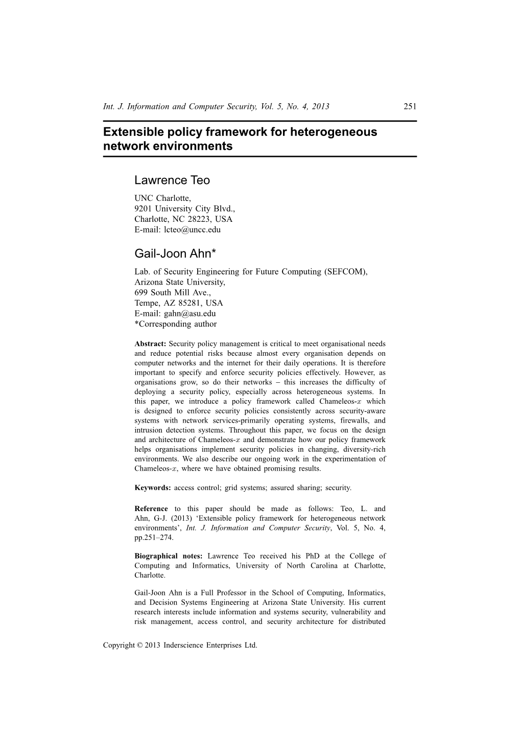Extensible Policy Framework for Heterogeneous Network Environments