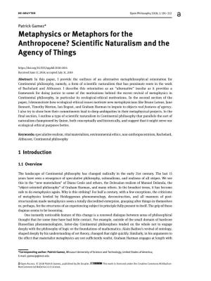 Metaphysics Or Metaphors for the Anthropocene? Scientific Naturalism and the Agency of Things