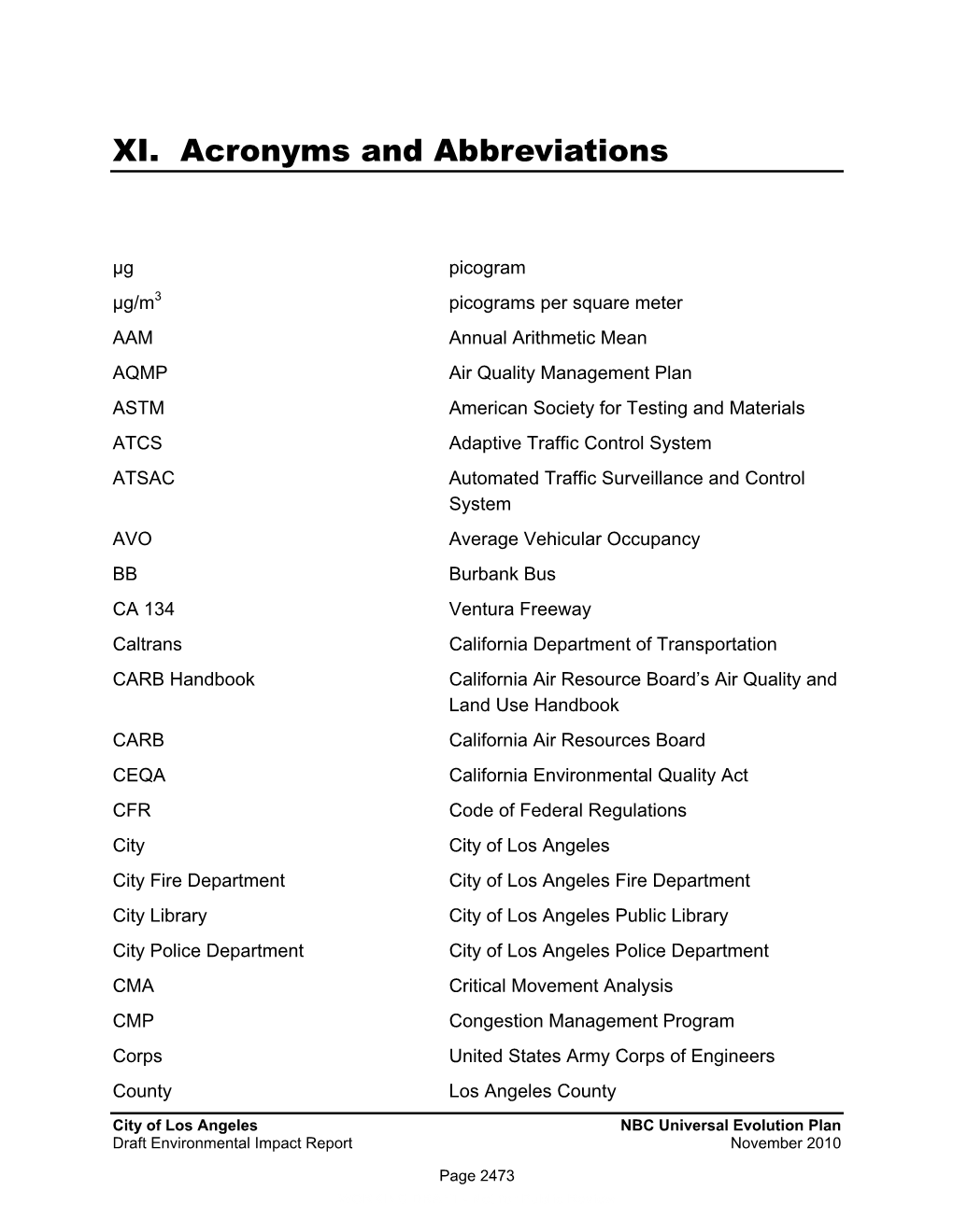 XI. Acronyms and Abbreviations