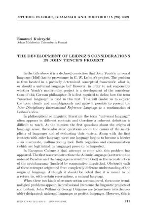 The Development of Leibniz's Considerations in John Yench's Project